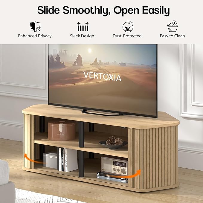 Corner TV Stand 43 Inch, Mid Century Corner Entertainment Center with Sliding...