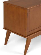 SIMPLIHOME Draper TV Stand - 60 inch Wide Solid Wood Low Media Console in Teak Brown, Mid Century Modern Entertainment Center for Living Room for TVs up to 65 Inches with Cabinets and Cable Management