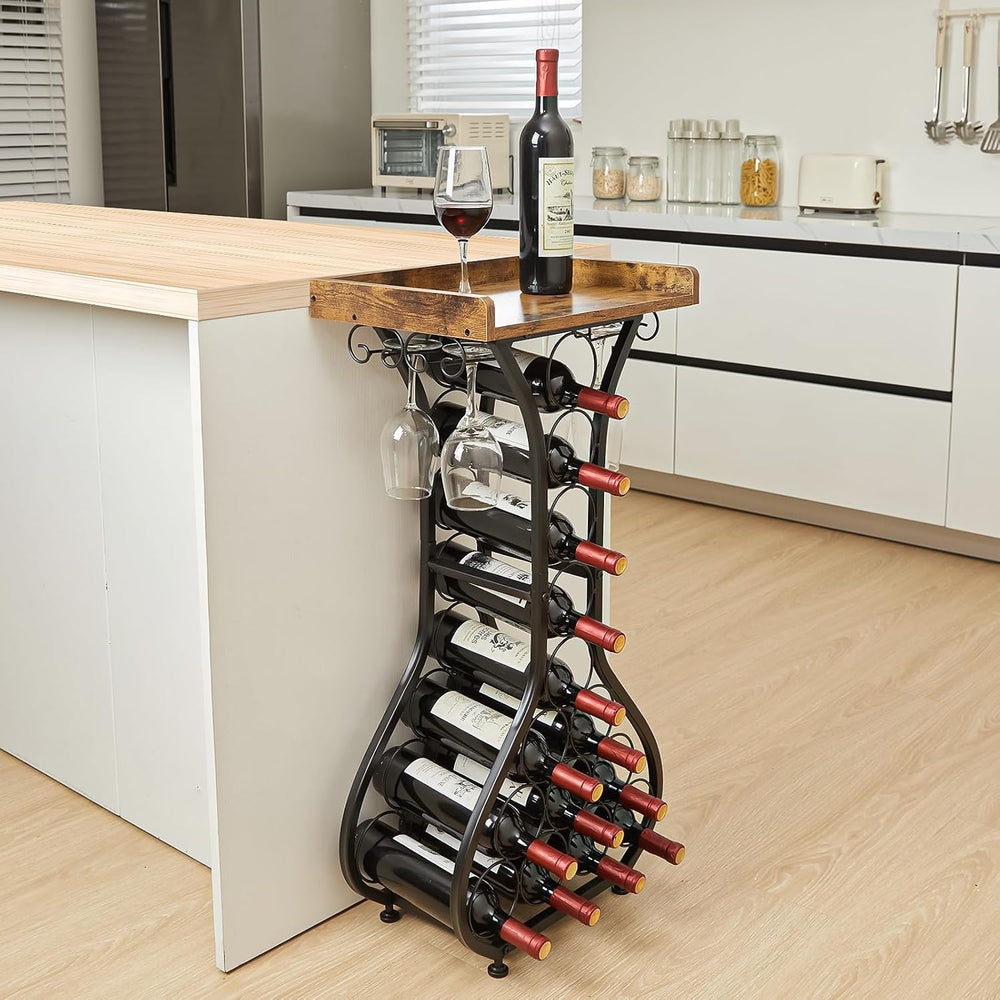 X-cosrack Wine Rack Freestanding Floor, Mini Bar Table Wine Holder Stand Liqu...