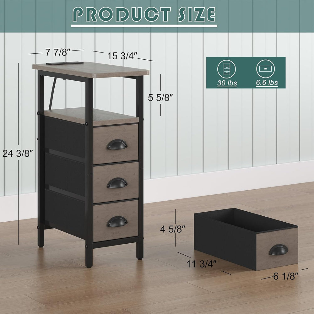sthmec End Table with Charging Station,Narrow Side Tables with USB Ports and ...