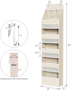 Univivi 6-Shelf Over Door Hanging Organizer Fabric Baby Door Storage with 5 Large Pockets and 3 Small PVC Pockets Wall Mount Hanging Storage Organizers for Baby Essential (Beige)