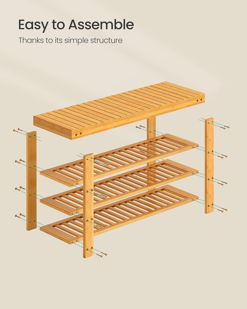 SONGMICS Shoe Rack Bench, 4 Tier Bamboo Shoe Storage Organizer, Entryway Benc...