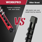 WORKPRO Magnetic Socket Organizer, 1/4-Inch Drive Aluminum Alloy Socket Rail, Heavy Duty Socket Holder, Socket Rack Kit 1/4-Inch x 12 Clips (Red)