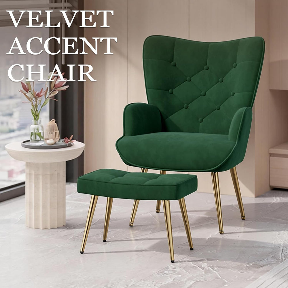 Nalupatio Accent Chair with Ottoman Footstool Set, Mid Century Modern Velvet ...