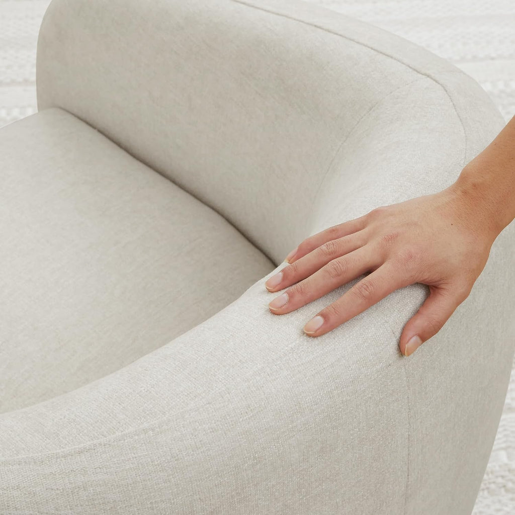 Watson & Whitely Swivel Accent Chairs Set of 2, Modern Upholstered Fabric Barrel Chair Armchair for Living Room, Bedroom, Fully Assembled, Fabric in Cream