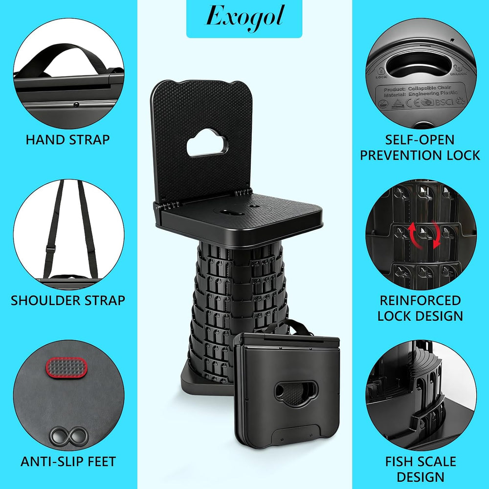 Upgraded Collapsible Stool with Backrest, Portable Folding Stool, Square Tele...