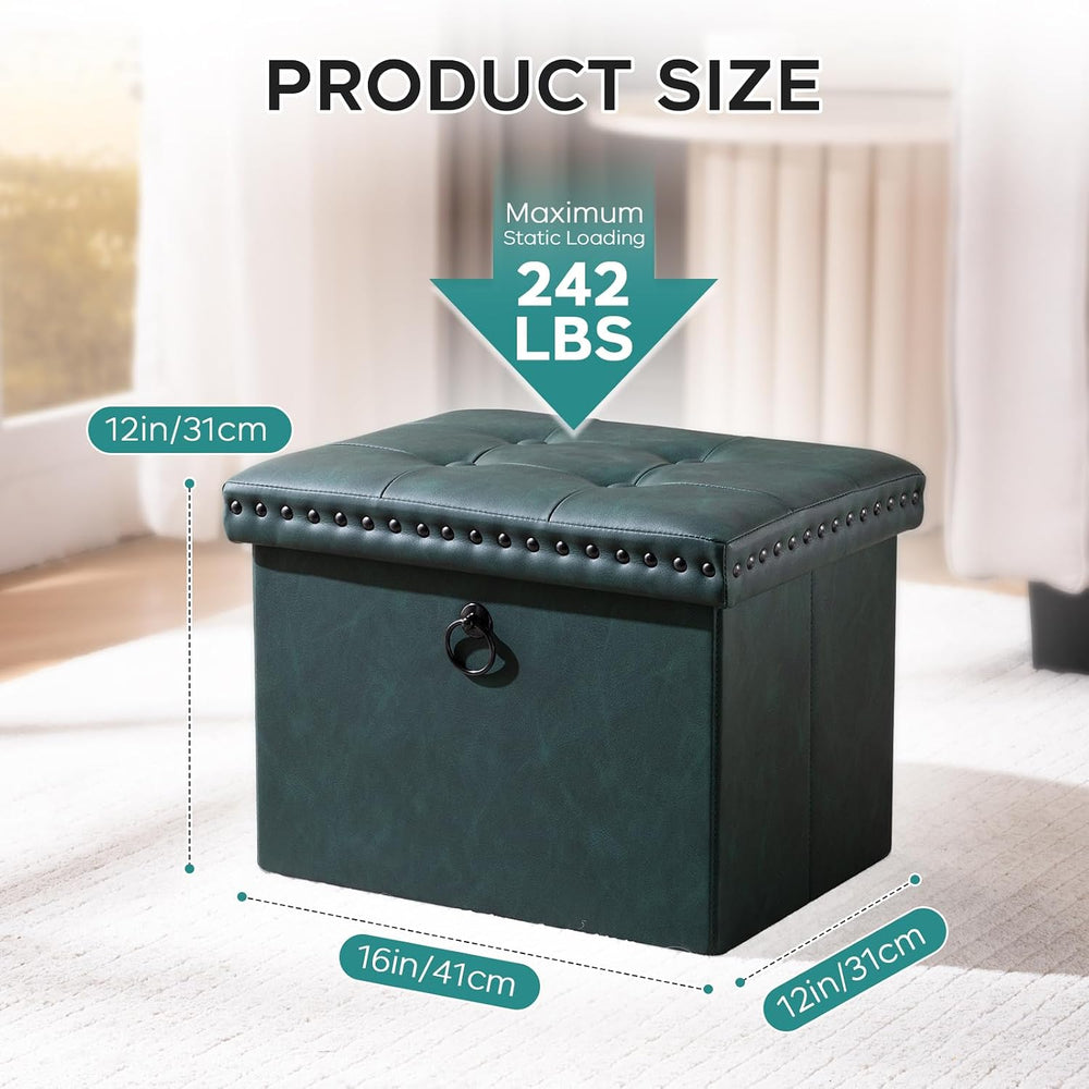oakvivo Small 16 x 12 x12 Inches Folding Storage Ottoman, Faux Leather Foot R...