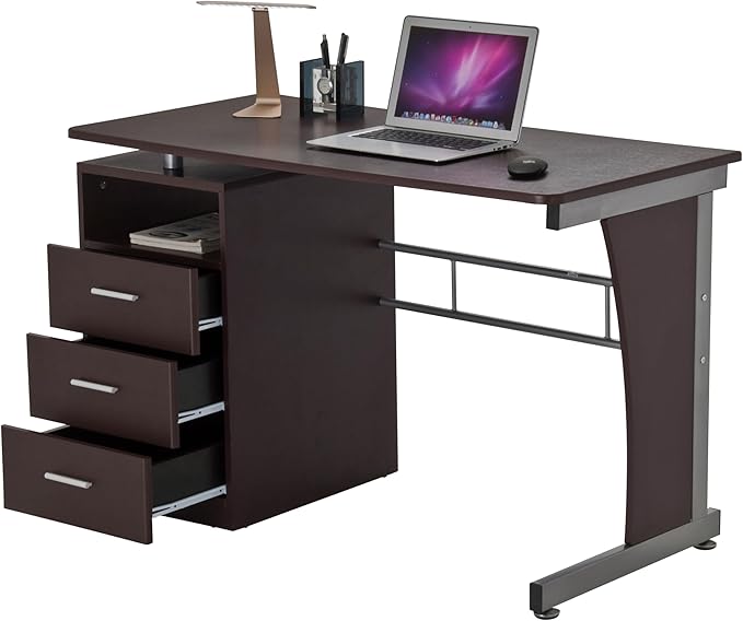 48" Computer Desk with Drawers, Home Office Desk with Storage, Heavy Duty and Water Resistant Study Table, Chocolate Brown