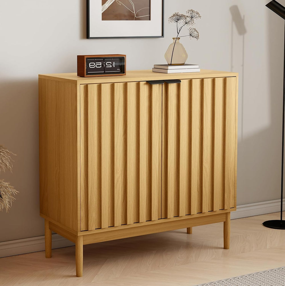 Otterease Fluted Buffet Cabinet with Storage, Wooden Sideboard with Doors &am...