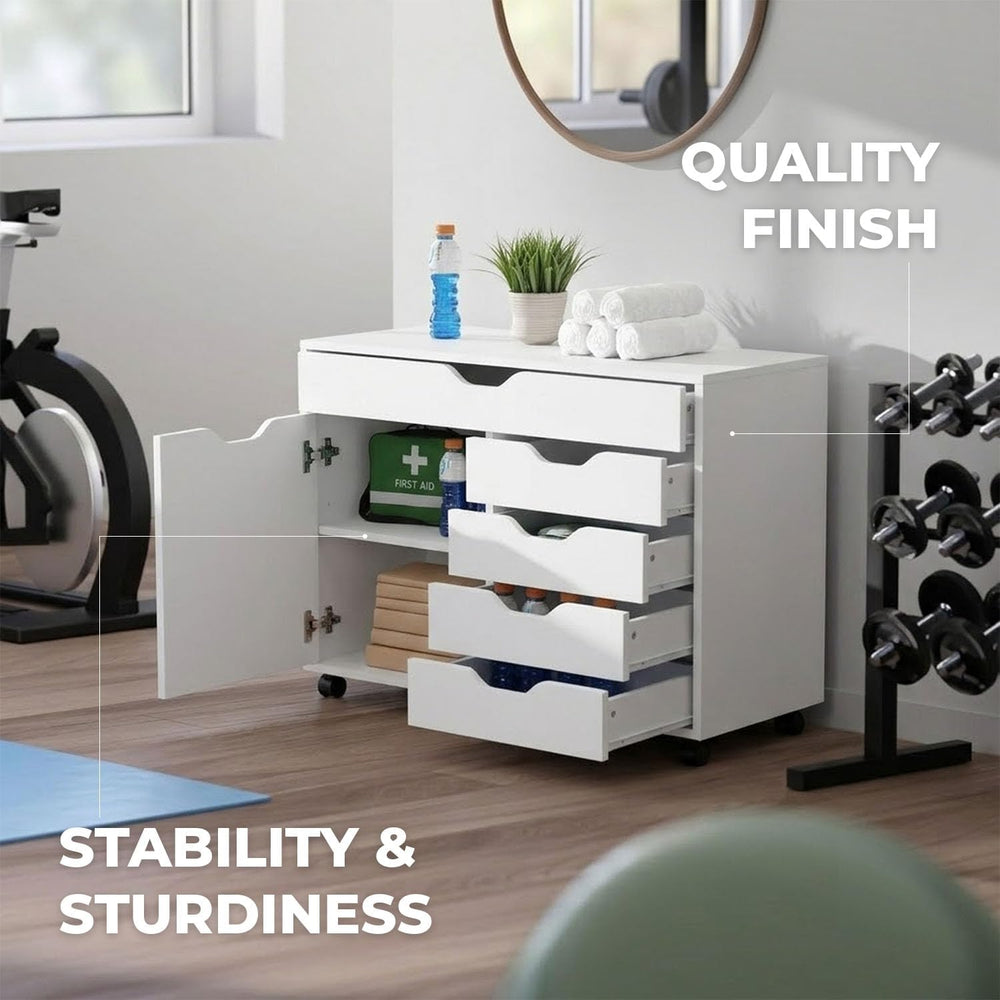 Winsome Halifax Mobile Storage Cabinet with 1 Door & 5 Drawers, White | S...