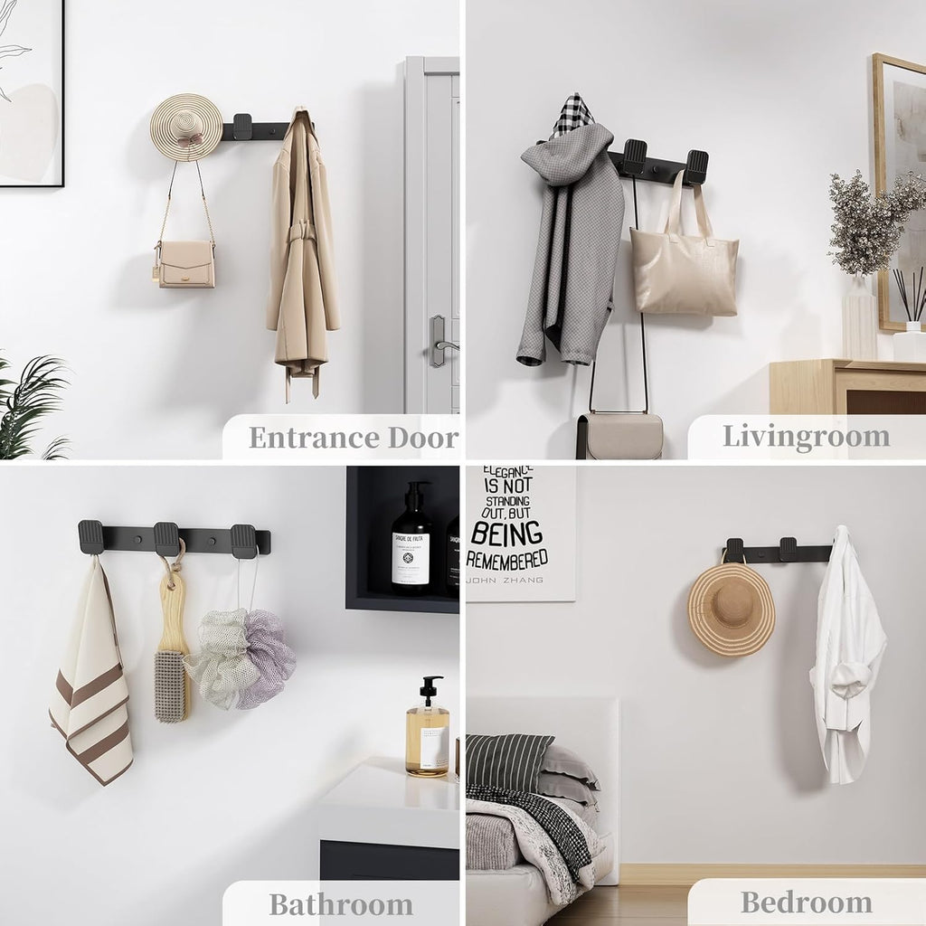 Coat Rack Wall Mount Coat Hooks - Black Hook Rack with 3 Hooks Aluminum Wall Rack Hooks for Hanging Coat Hat Bag Towel Hanger Rustproof Coat Holder