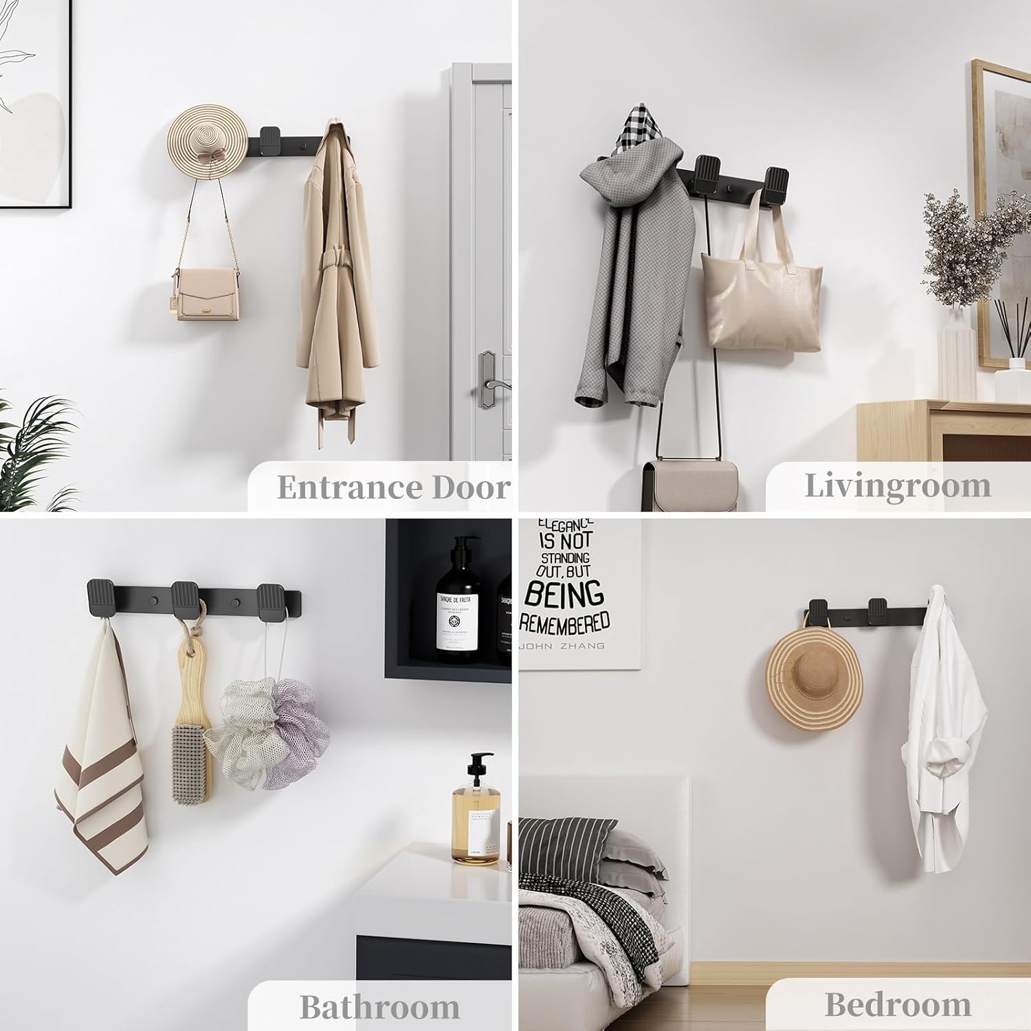 Coat Rack Wall Mount Coat Hooks - Black Hook Rack with 3 Hooks Aluminum Wall Rack Hooks for Hanging Coat Hat Bag Towel Hanger Rustproof Coat Holder