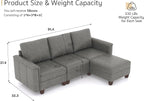 SITJOY 91" Faux Leather Modular Sectional Sofa with Storage, Mid Century Modern Sectional Couches for Living Room, Soft Padded Armrests, 3 Seater L-Shaped Couch with Ottoman, Gray