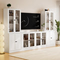 TUSY 71" TV Stand Storage Set - 2 Tall Bookcases & 2 Side Cabinets, Media Console with Glass & Wood Doors, Entertainment Center with Drawers, Tall Media Console for Living Room (White, ADDA)