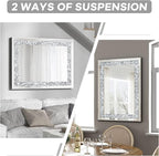 Crystal Decorative Mirror-28 x20 Rectangle Gorgeous Silver Mirror, Crush Diamond Mirror for Wall Decoration Bedroom, Hallway, Dining Room