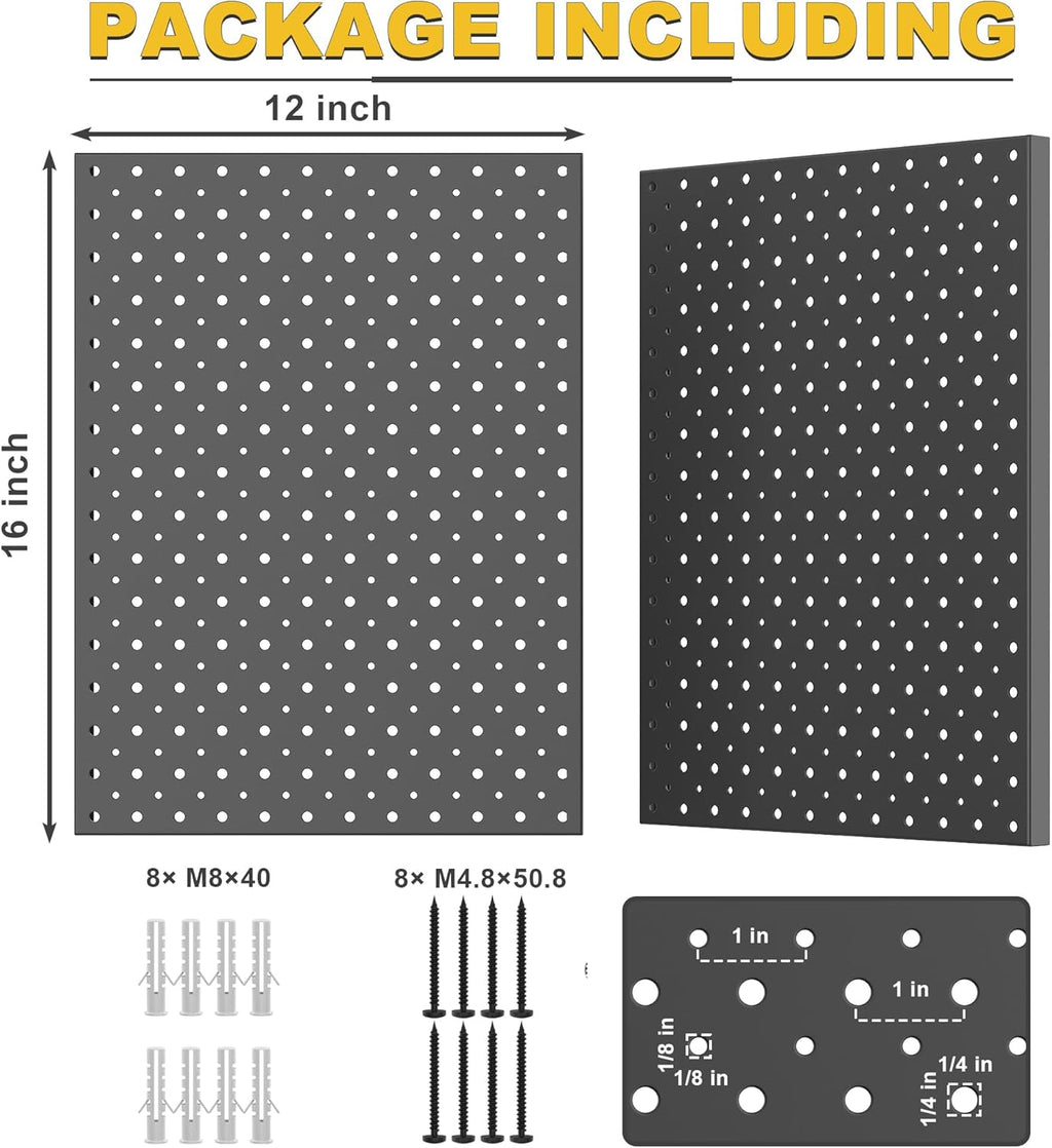 Ultrawall Metal Pegboard Panels, Pegboard Wall Organizer, Black Peg Boards for Wall, Garage Tool Storage Organization, 12"X16", 2pcs