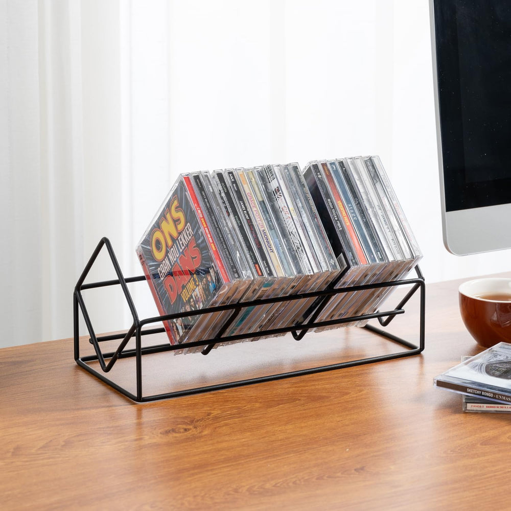 MyGift 3 Slot CD Holder, 30 Capacity Black Metal Media Organizer Rack | Three...