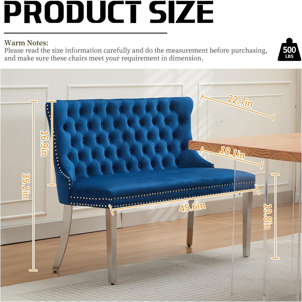 Shenyon Velvet Upholstered Dining Bench with Back, Tufted Loveseat Bench with...