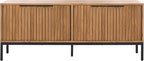 SAFAVIEH Lylia TV Stand for up to 65" Flatscreen – Black & Oak Brown, 4 Doors with Interior Storage, Entertainment Media Console Cabinet (MED9623D)