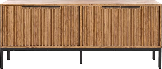 SAFAVIEH Lylia TV Stand for up to 65" Flatscreen – Black & Oak Brown, 4 Doors with Interior Storage, Entertainment Media Console Cabinet (MED9623D)