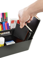 2 PACK - Portable DIY 8 Dividers Durable Plastic Tote Tool & Supply Cleaning Caddy with Handle Made In USA (Black)
