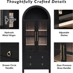 71" Tall Arched Kitchen Pantry Cabinet, Modern Farmhouse Kitchen Storage Cabinet with Adjustable Shelves, 2 Drawers for Kitchens, Dining Room, Black