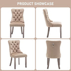 Mid Century Modern Dining Chair Set of 2 Velvet Upholstered Dining Accent Chair Farmhouse Dining Chairs with High Back and Nailhead Trim for Kitchen, Living Room, Bedroom (Khaki)