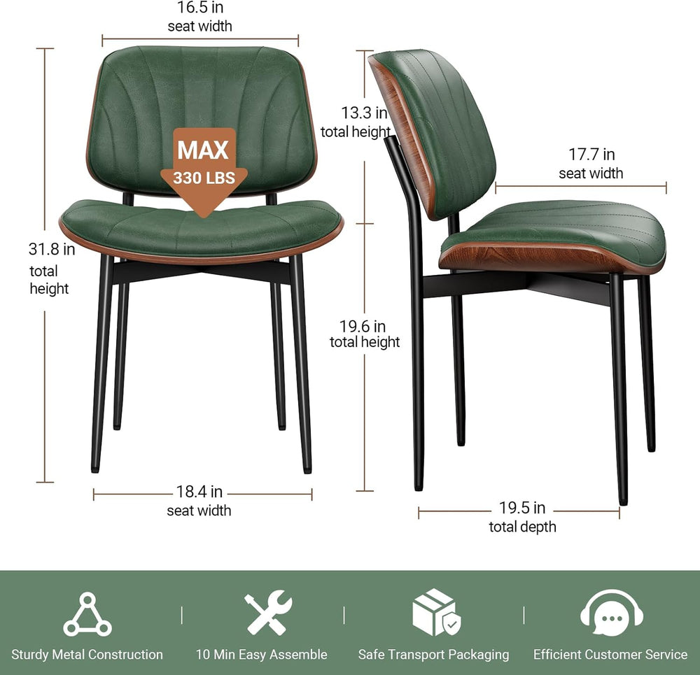 REONEY Dining Chairs Set of 2, Mid-Century Modern Kitchen Chairs, Green