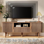 Fluted TV Stand, 55 Inch Mid Century Modern Media Console Table with Sliding Tambour Door Farmhouse Sideboard Buffet Cabinet Fits TVs up to 75 inch, Wood Entertainment Center for Living Room