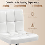 Yaheetech Bar Stools Set of 3, Adjustable PU Leather Swivel Barstools, Modern Counter Stools with Back and Footrest, Counter Height Barstools for Bar, Kitchen, Dining Room, White
