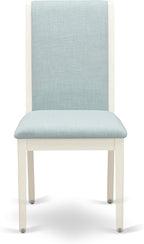East West Furniture X077LA015-7 7 Piece Dining Room Table Set Consist of a Rectangle Kitchen Table with X-Legs and 6 Baby Blue Linen Fabric Parson Dining Chairs, 40x72 Inch, Multi-Color