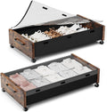 Under Bed Storage with Wheels, Rolling Underbed Storage Drawers, Wooden Under the Bed Storage with Remove Lid, Large Metal Storage Bins for Shoes Blankets Clothes Bedrooms Dorms (Vintage Brown-2pack)