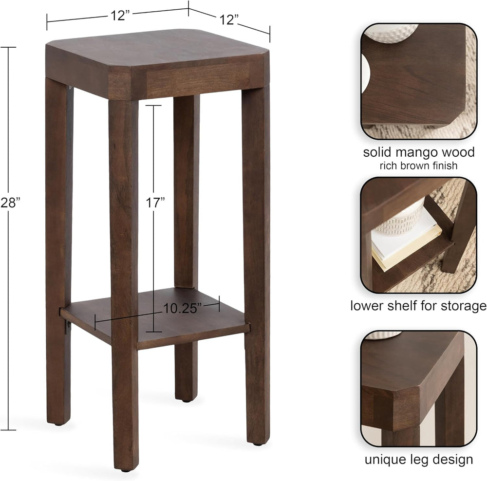 Kate and Laurel Talcott Modern Square Wood Drink Table, 12 x 12 x 28, Dark Br...
