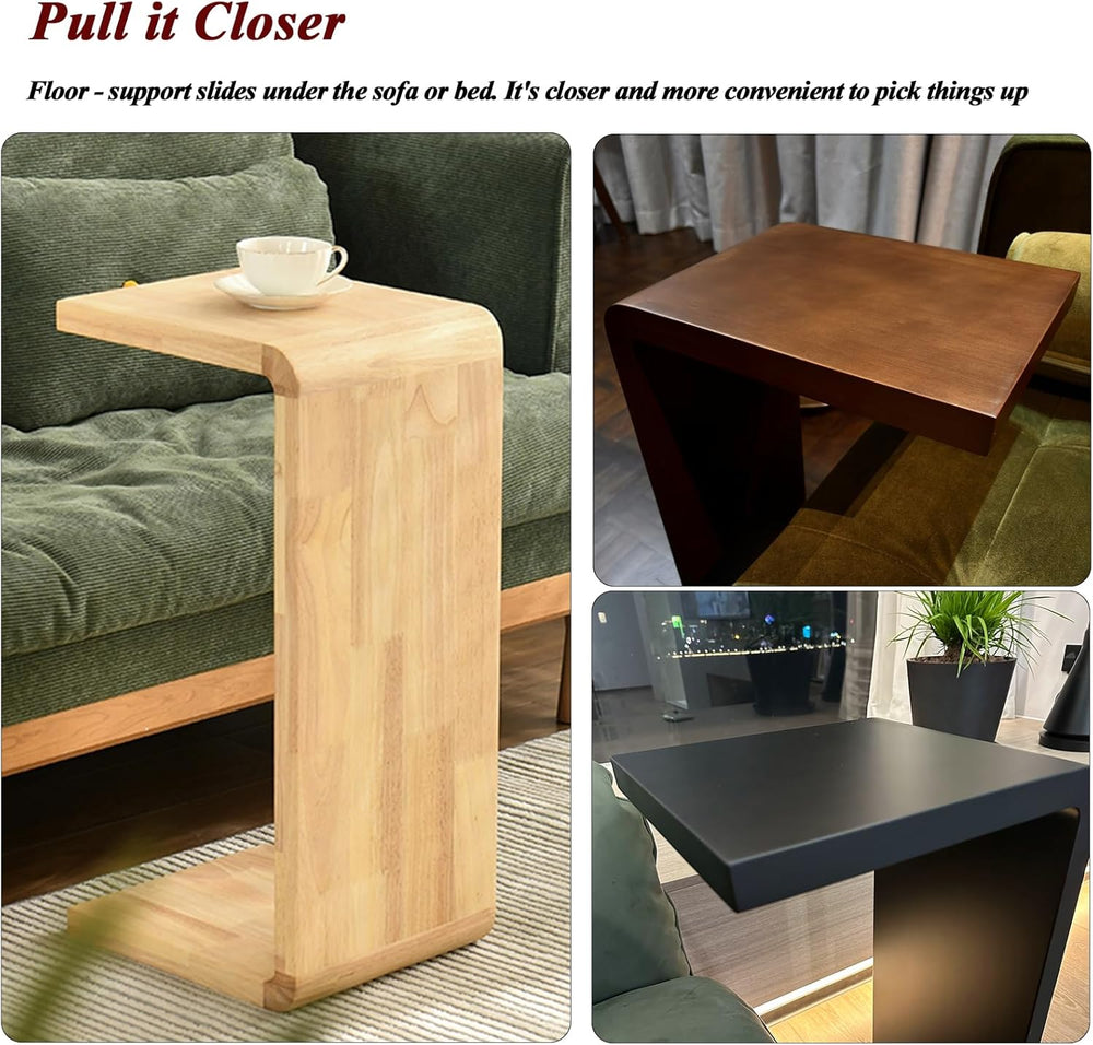 C-Shaped Side Table, Solid Wood End Table for Couch Sofa and Bed, Wooden C Ta...