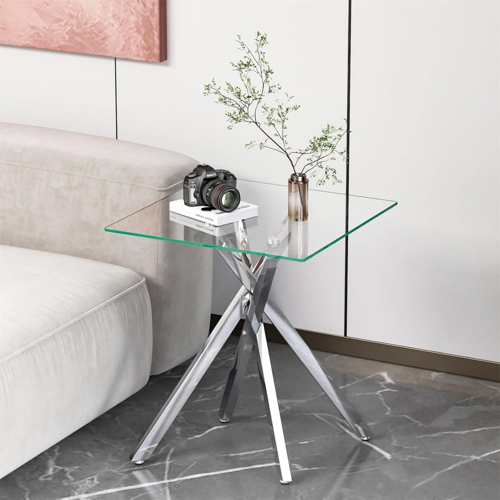 Modern Square End Table with Glass Top, Glass End Side Table for Living Room ...