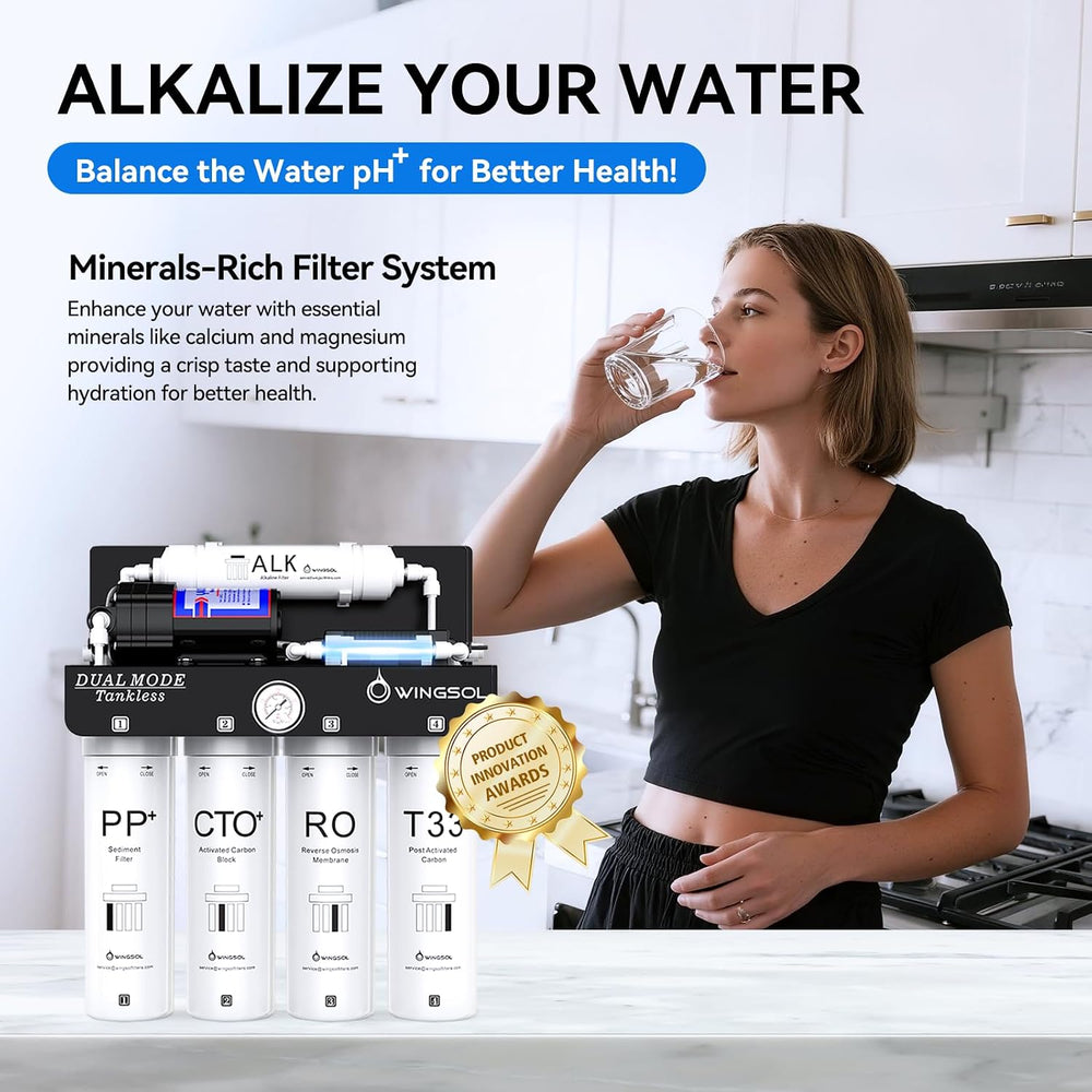 WINGSOL Dual Mode Reverse Osmosis Water Filter, Mineral Alkaline UV 0 TDS Tan...
