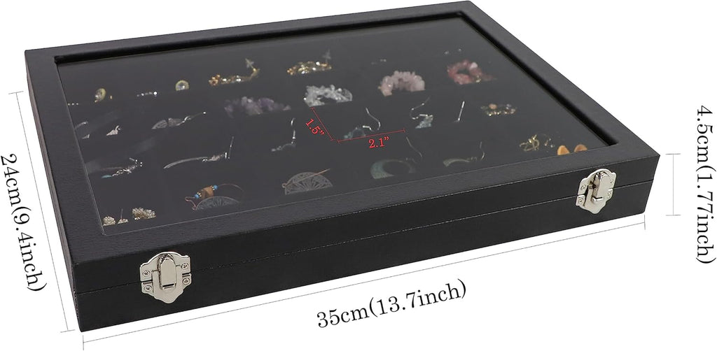 Wudygirl 30 Grid Jewelry Organizer Clear Lid Jewelry Tray Stackable Jewelry Storage Case Display Rings,Earrings,Necklace,Black Velvet (30 Grid)