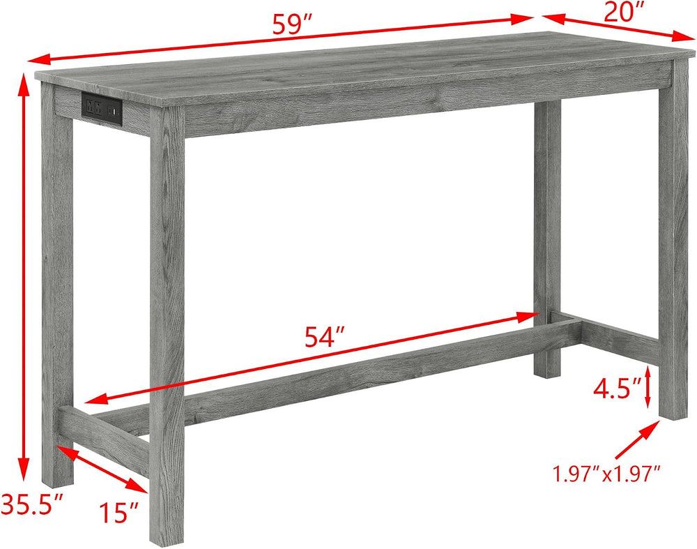 Knocbel Industrial 3-Person Counter Height Rectangle Bar Table Set with Power...