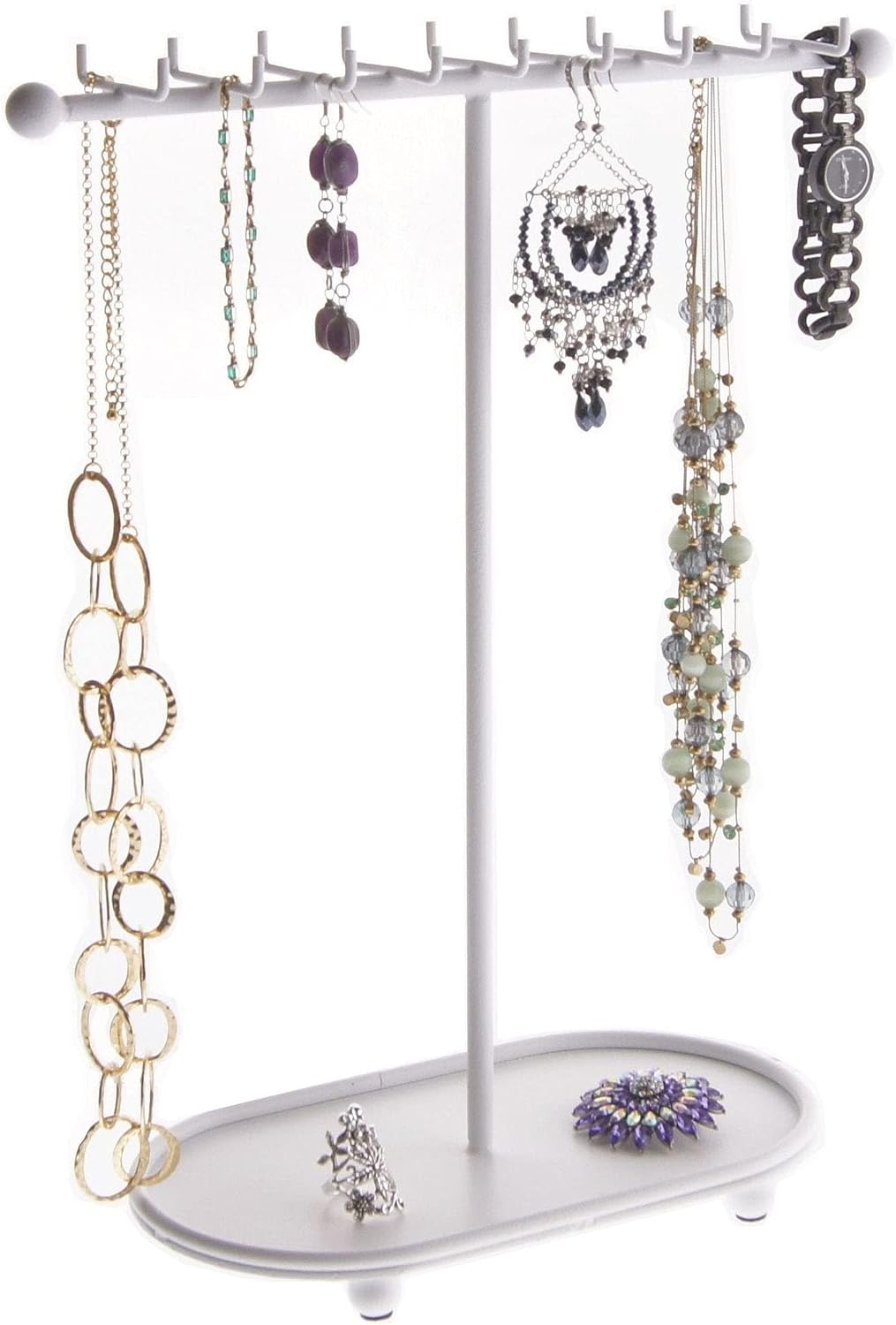 Angelynn's Sturdy Long Necklace Holder Organizer Tall Tabletop Pendant Display Stand, Freestanding Large Capacity Jewelry Tree, Gianna White 11 1/2" Wide x 14 1/2" Tall