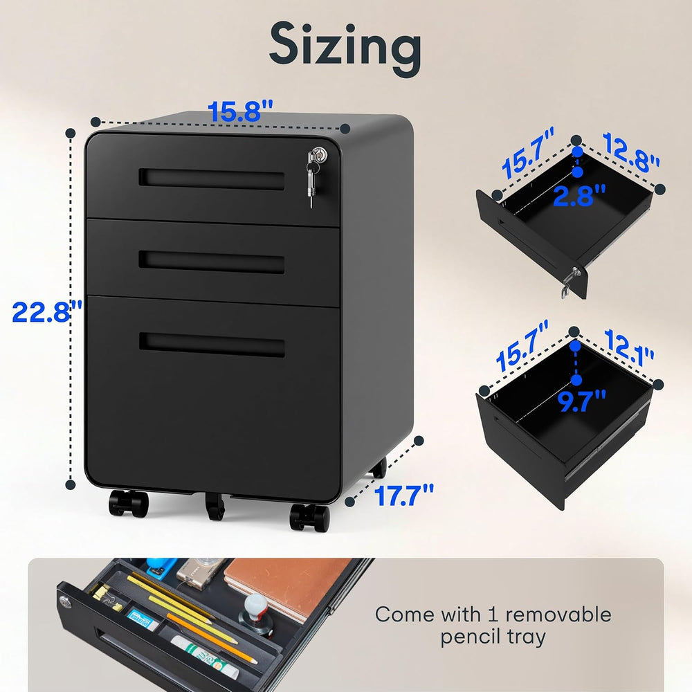 FLEXISPOT 3 Drawer File Cabinet, Mobile Metal Filing Cabinet with Lock,Legal/...
