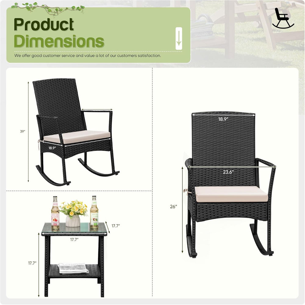 Flamaker Rocking Chair Outdoor PE Rattan Patio Chairs with Glass Table High B...