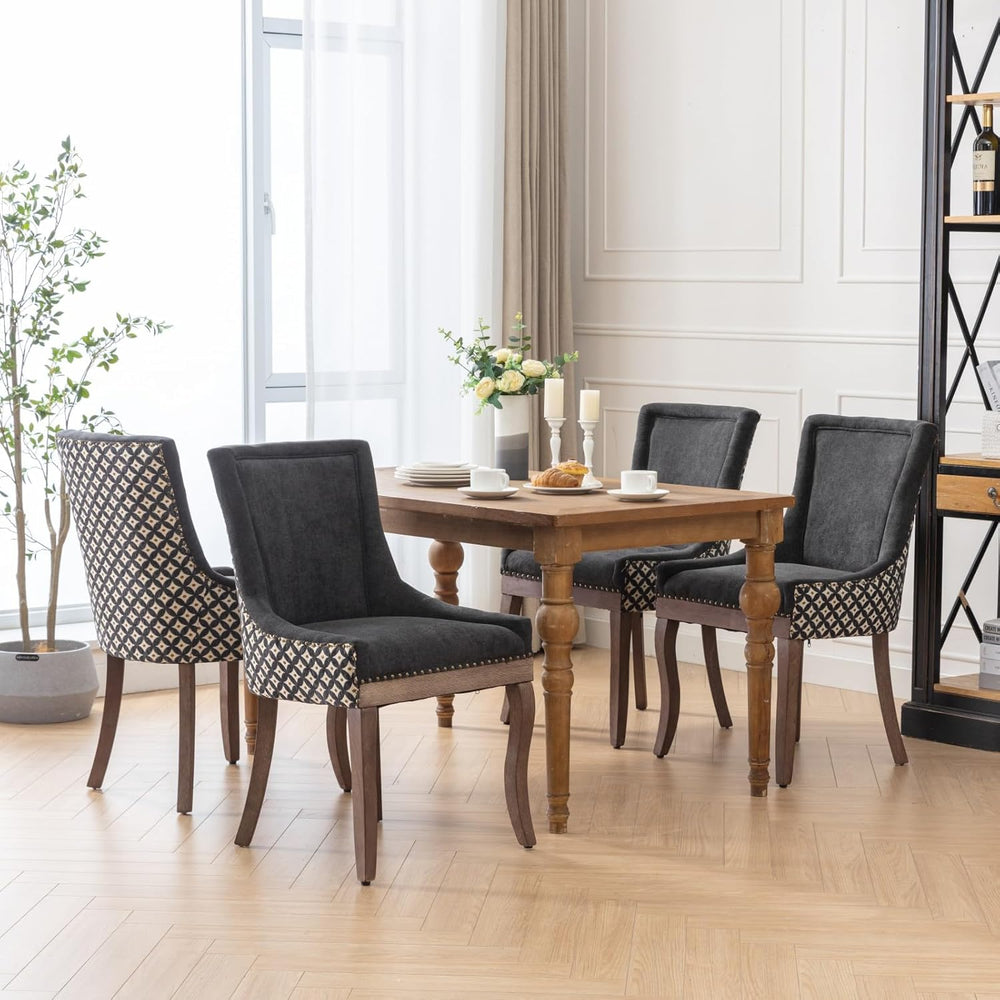 Modern Dining Chairs Set of 6, Fabric Upholstered High Back Chairs with Nailh...