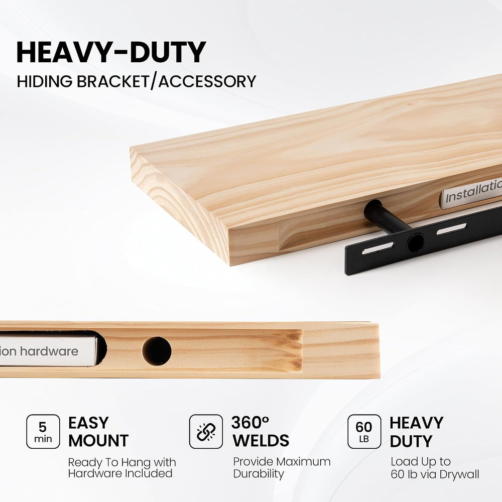 30 Inch Floating Shelves for Wall, Deep Rustic Solid Wood Floating Shelves fo...