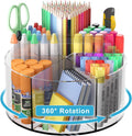 Acrylic Pen Holder for Desks, Acrylic Desk Organizer Clear, 360 Degree Pencil Holder for Desk Kids, Rotating Desk Organizer Rotating Pen Holder for Desk, Art Supply Storage Organizer 6 Compartments