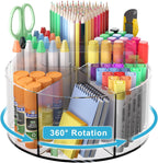 Acrylic Pen Holder for Desks, Acrylic Desk Organizer Clear, 360 Degree Pencil Holder for Desk Kids, Rotating Desk Organizer Rotating Pen Holder for Desk, Art Supply Storage Organizer 6 Compartments