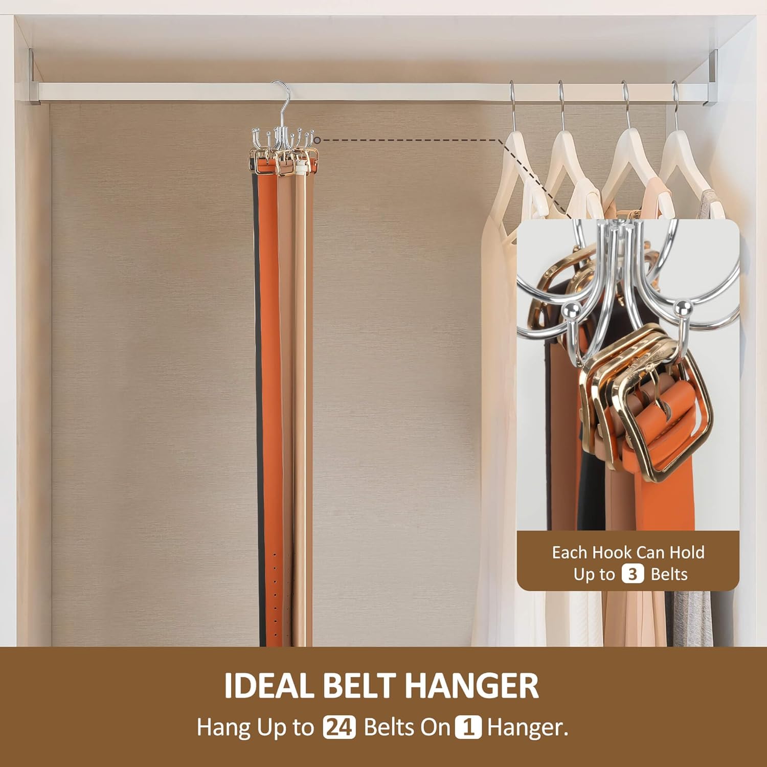 ZEDODIER Belt Hanger, Belt Organizer for Closet, Keeping Belts Visible and in Good Condition, Hanging Tie Rack Holder, Closet Organizers and Storage, Silver