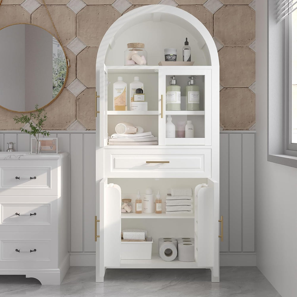 Mirightone 71" Tall Arched Kitchen Pantry, Farmhouse Storage Cabinet, Di...
