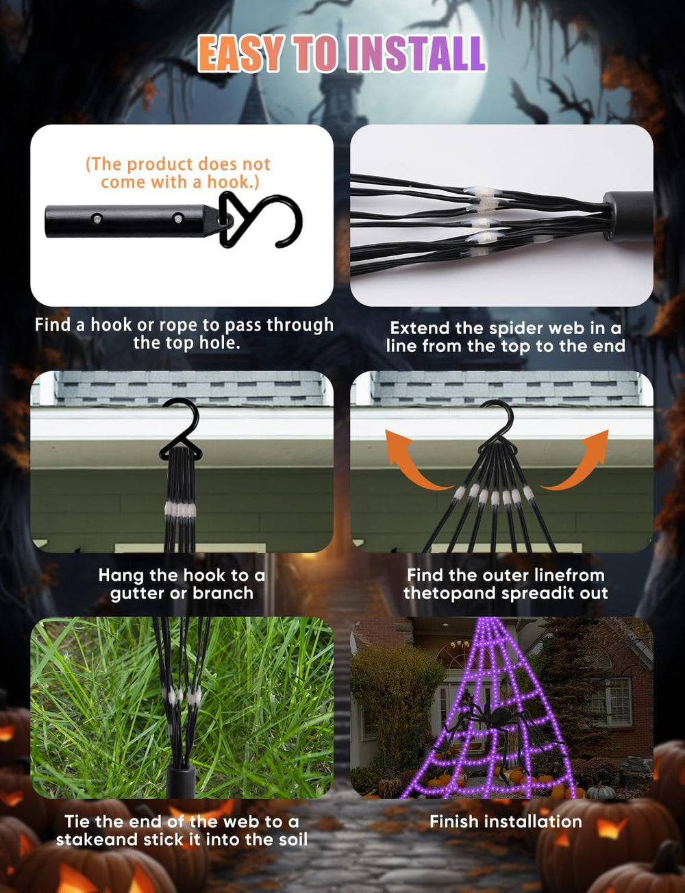 Halloween Decorations Outdoor Spider Web Lights - 16.4Ft Light Up Spider Web ...