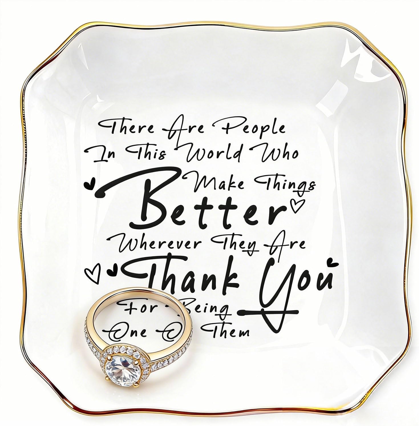 Ceramic Trinket Tray with Inspirational Thank You Quote - ASF | Jewelry Dish Ring Holder, Appreciation Gift for Coworker Teacher Nurse, Christmas Mother's Day Farewell Retirement Birthday