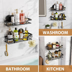 LEVERLOC Shower Caddy Suction Cup, 2 Pack Shower Shelves for Inside, Black Rustproof Metal Bathroom Storage NO-Drilling Bathroom Organizer with Large Capacity, Heavy Duty Storage Basket